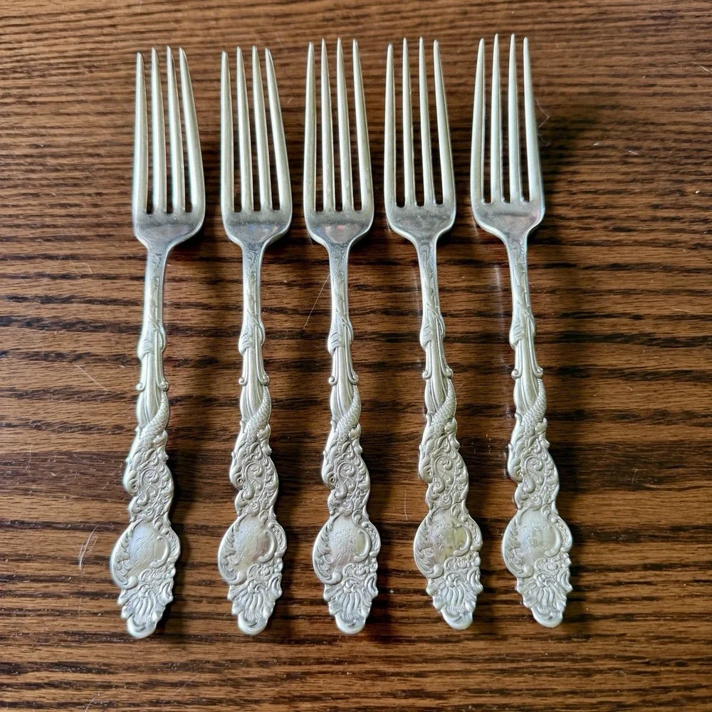 Rogers International Silverplate Columbia Dinner Forks Set Of 5 Monogram